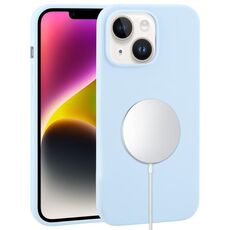 Custodia per iPhone 14 Plus con copertura completa in silicone liquido MagSafe (blu Sierra)