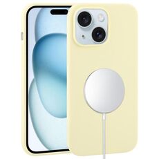 Custodia per iPhone 15 in silicone liquido con copertura totale MagSafe (giallo chiaro)