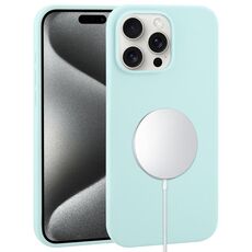 Custodia per iPhone 15 Pro in silicone liquido a copertura totale con MagSafe (ciano)