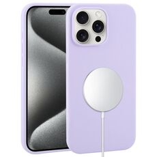 Custodia per iPhone 15 Pro Max in silicone liquido con copertura totale MagSafe (lilla e viola)