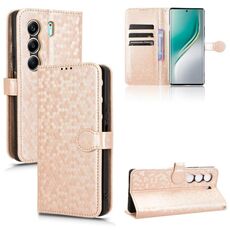 Custodia in pelle con trama a nido d'ape per Tecno Camon 40 Pro 4G / 5G (oro)