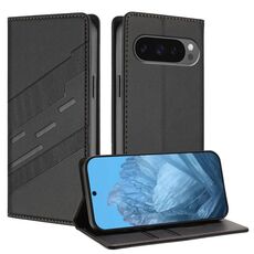 Custodia per telefono in pelle retrò con portafoglio multifunzionale in rilievo per Google Pixel 10/10 Pro (nera)