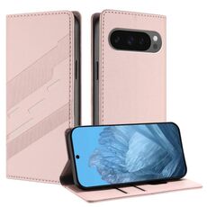 Custodia per telefono in pelle retrò con portafoglio multifunzionale in rilievo per Google Pixel 10 Pro XL (rosa)