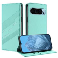Custodia in pelle retrò con portafoglio multifunzionale in rilievo per Google Pixel 9 (verde menta)