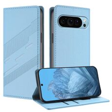 Custodia in pelle retrò con portafoglio multifunzionale in rilievo per Google Pixel 9 (azzurro chiaro)