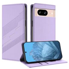 Custodia in pelle retrò con portafoglio multifunzionale in rilievo per Google Pixel 8 (viola chiaro)