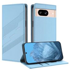 Custodia in pelle retrò con portafoglio multifunzionale in rilievo per Google Pixel 8 (azzurro chiaro)