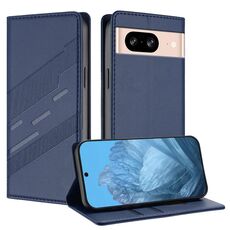 Custodia in pelle retrò con portafoglio multifunzionale in rilievo per Google Pixel 8 (blu scuro)