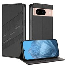 Custodia per telefono in pelle retrò con portafoglio multifunzionale in rilievo per Google Pixel 8a (nera)