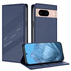 Custodia in pelle retrò con portafoglio multifunzionale in rilievo per Google Pixel 8a (blu scuro)