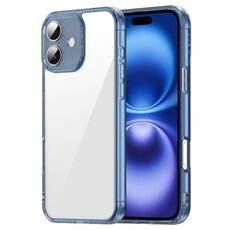 Custodia antiurto per iPhone 16 Plus in TPU ibrida per PC (blu trasparente)