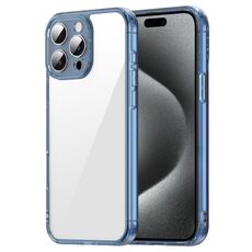 Custodia antiurto per iPhone 15 Pro Max in TPU ibrida per PC (blu trasparente)