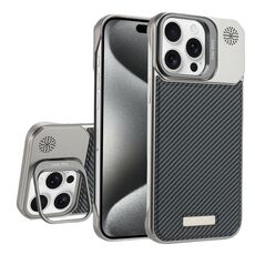 Custodia per telefono MagSafe in PC con supporto in fibra di carbonio senza cornice per iPhone 15 Pro (grigio titanio)