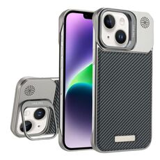 Custodia per telefono MagSafe in PC con supporto in fibra di carbonio senza cornice per iPhone 14/13 (grigio titanio)