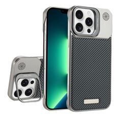 Custodia per telefono MagSafe in PC con supporto in fibra di carbonio senza cornice per iPhone 13 Pro (grigio titanio)