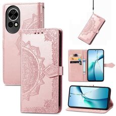 Custodia in pelle con stampa mandala e fiore per Huawei Nova 13 (oro rosa)