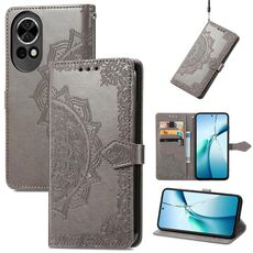 Custodia in pelle con stampa mandala floreale per Huawei Nova 13 (grigio)