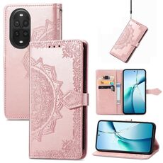 Custodia in pelle con stampa mandala e fiore per Huawei Nova 13 Pro (oro rosa)