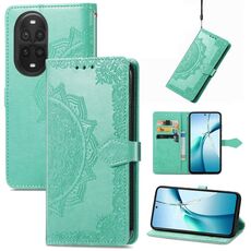 Custodia in pelle con stampa mandala e fiore per Huawei Nova 13 Pro (verde)