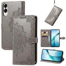 Custodia in pelle con stampa mandala e fiore per Samsung Galaxy S25 Edge 5G (grigio)
