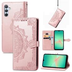 Custodia in pelle goffrata con motivo mandala floreale per Samsung Galaxy A26 (oro rosa)