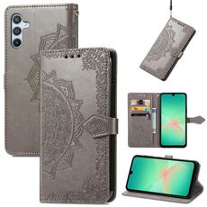 Custodia in pelle con stampa mandala floreale per Samsung Galaxy A26 (grigio)