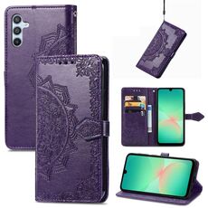 Custodia in pelle goffrata con motivo mandala floreale per Samsung Galaxy A26 (viola)