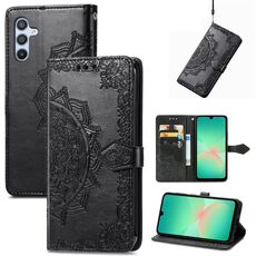 Custodia in pelle goffrata con motivo mandala floreale per Samsung Galaxy A26 (nera)