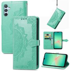 Custodia in pelle goffrata con motivo mandala floreale per Samsung Galaxy A26 (verde)