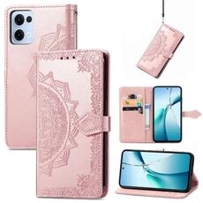 Custodia in pelle goffrata con motivo mandala floreale per OPPO Reno13 (oro rosa)