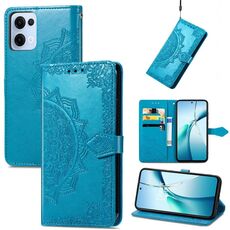 Custodia in pelle goffrata con motivo mandala floreale per OPPO Reno13 (blu)