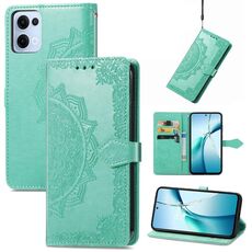 Custodia in pelle goffrata con motivo mandala floreale per OPPO Reno13 (verde)