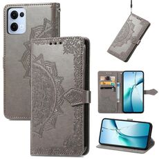 Custodia in pelle con stampa mandala floreale per OPPO Reno13 Pro (grigio)