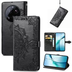 Custodia in pelle goffrata con motivo mandala floreale per Xiaomi 15 Ultra (nera)