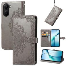 Custodia in pelle con stampa mandala floreale per Redmi Turbo 4 (grigio)