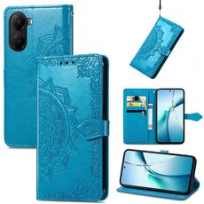 Custodia in pelle goffrata con motivo mandala floreale per Redmi Turbo 4 (blu)