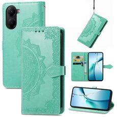 Custodia in pelle goffrata con motivo mandala floreale per Redmi Turbo 4 (verde)