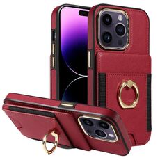 Custodia in pelle per iPhone 16 Pro Max con anello multifunzione verticale e flip, con retro a portafoglio (rosso)