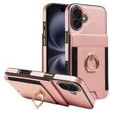 Custodia in pelle con chiusura a portafoglio verticale multifunzione per iPhone 16 Plus (oro rosa)