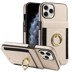 Custodia in pelle per iPhone 14 Pro con anello multifunzione verticale e flip, con retro a portafoglio (beige)