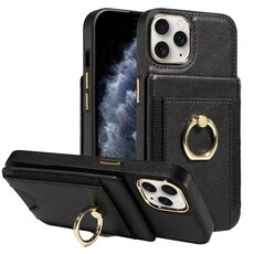 Custodia in pelle con chiusura a portafoglio verticale multifunzione per iPhone 14 Pro Max (nera)