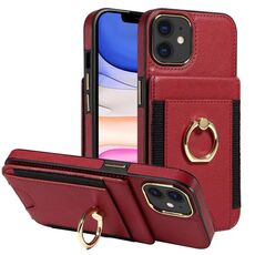 Custodia in pelle per iPhone 11 con anello multifunzionale e flip verticale, con custodia posteriore (rossa)