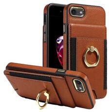 Custodia in pelle per iPhone X / XS con anello multifunzionale e flip verticale, con retro a portafoglio (marrone)
