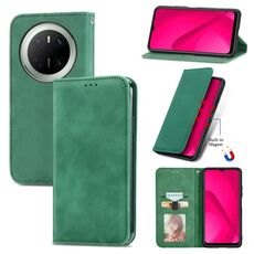 Custodia a libro magnetica in pelle con effetto retrò per Huawei Mate 70 (verde)