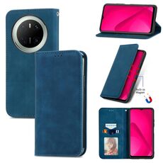 Custodia in pelle con chiusura magnetica e effetto pelle retrò per Huawei Mate 70 (blu)