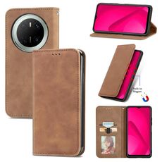 Custodia a libro magnetica in pelle con effetto retrò per Huawei Mate 70 (marrone)