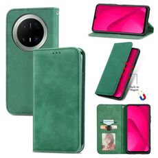 Custodia in pelle con chiusura magnetica e effetto pelle retrò per Huawei Mate 70 Pro (verde)