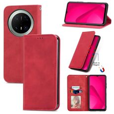 Custodia a libro magnetica in pelle con effetto pelle retrò per Huawei Mate 70 Pro+ (rossa)