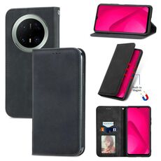 Custodia a libro magnetica in pelle con effetto pelle retrò per Huawei Mate 70 Pro+ (nera)