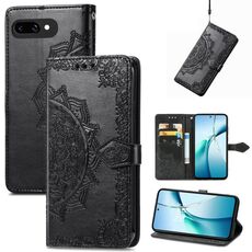 Custodia in pelle con stampa mandala floreale per Google Pixel 9a (nera)